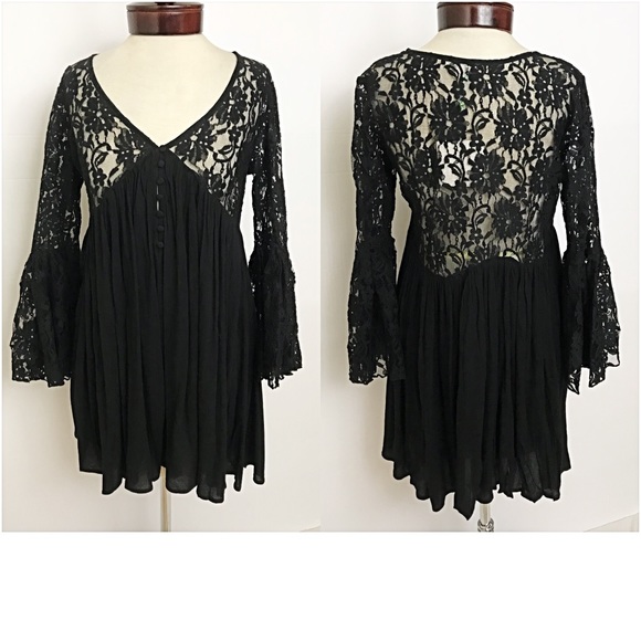 Flirty Boho Peasant Lace Tunic Dress SM - Picture 4 of 6